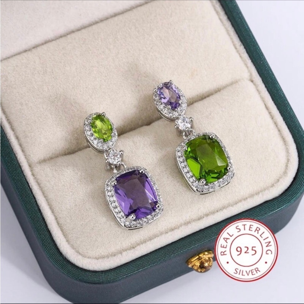 - Sterling silver amethyst and emerald green tone swarovski elements earri…
